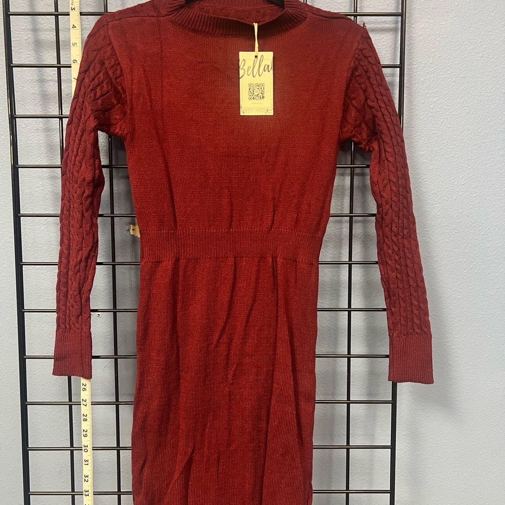 Red Ribbed Mock Neck Cocktail Dress